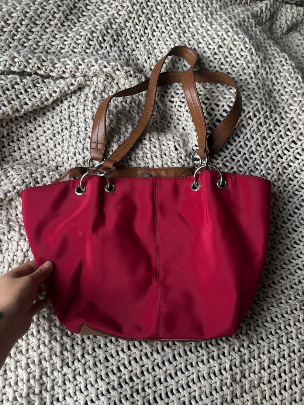 Nine West Red Tote with Tan Handles -